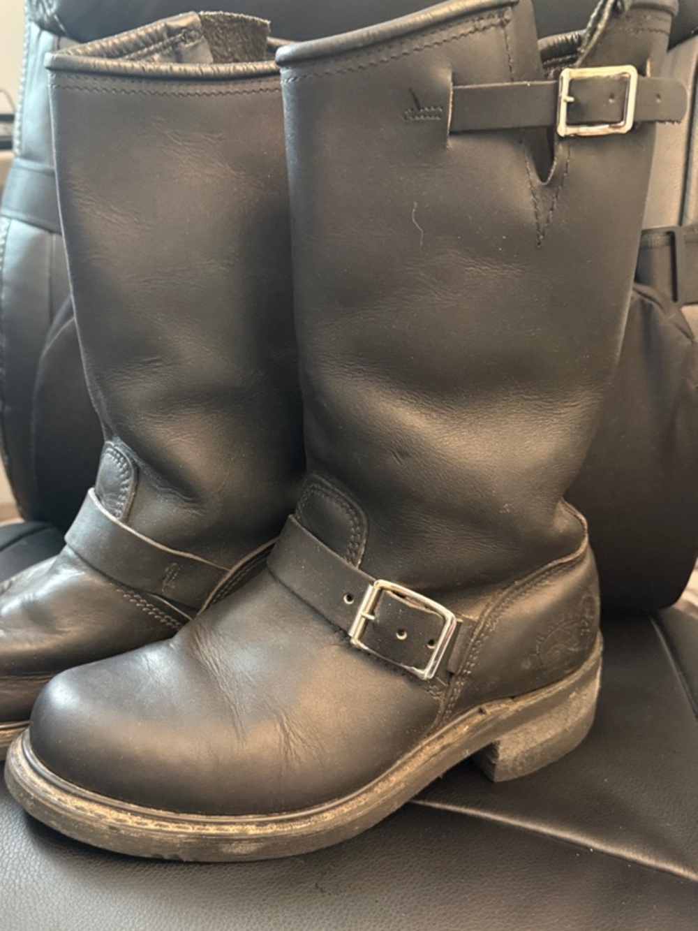 Carolina made in USA Black Leather Motorcycle Boots with Buckle
